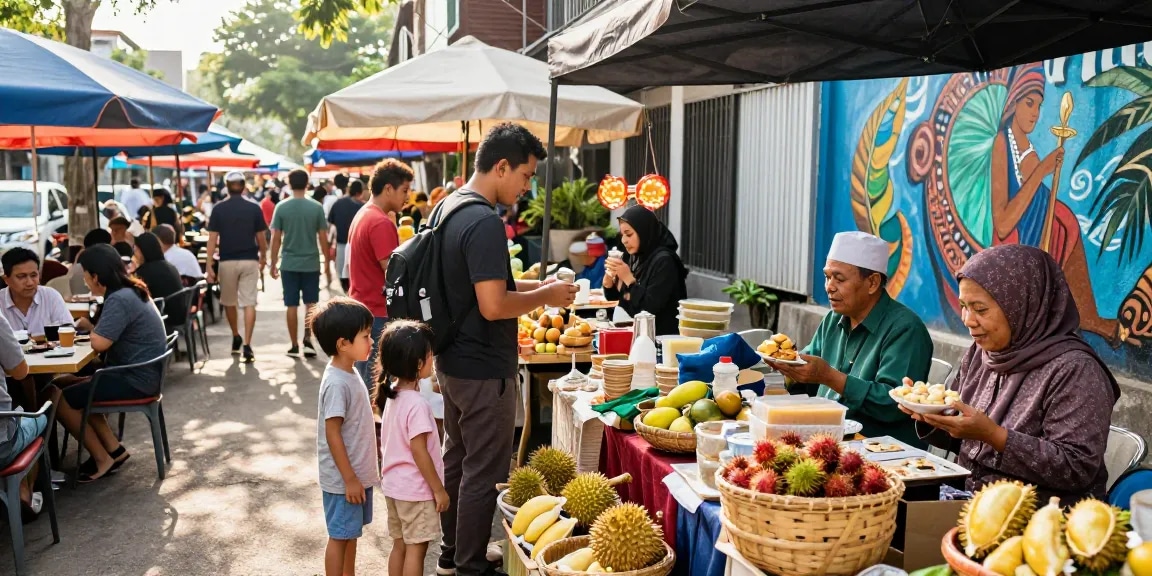 Pasar lokal merahasiakan budaya masyarakat dengan Leci123, penjual dan pembeli berinteraksi di pagi hari.