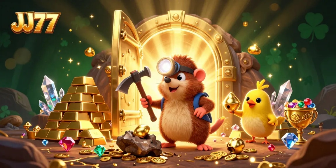 Earn real money with JJ77 while exploring treasure in a vibrant casino adventure.