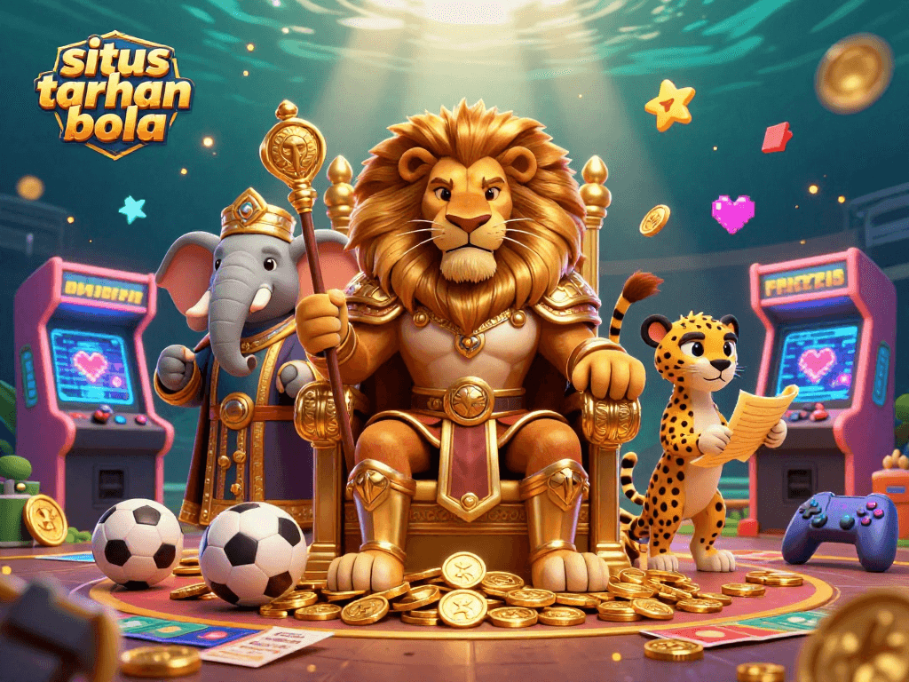 situs taruhan bola showcases exciting sports betting with vibrant characters and dynamic gaming elements