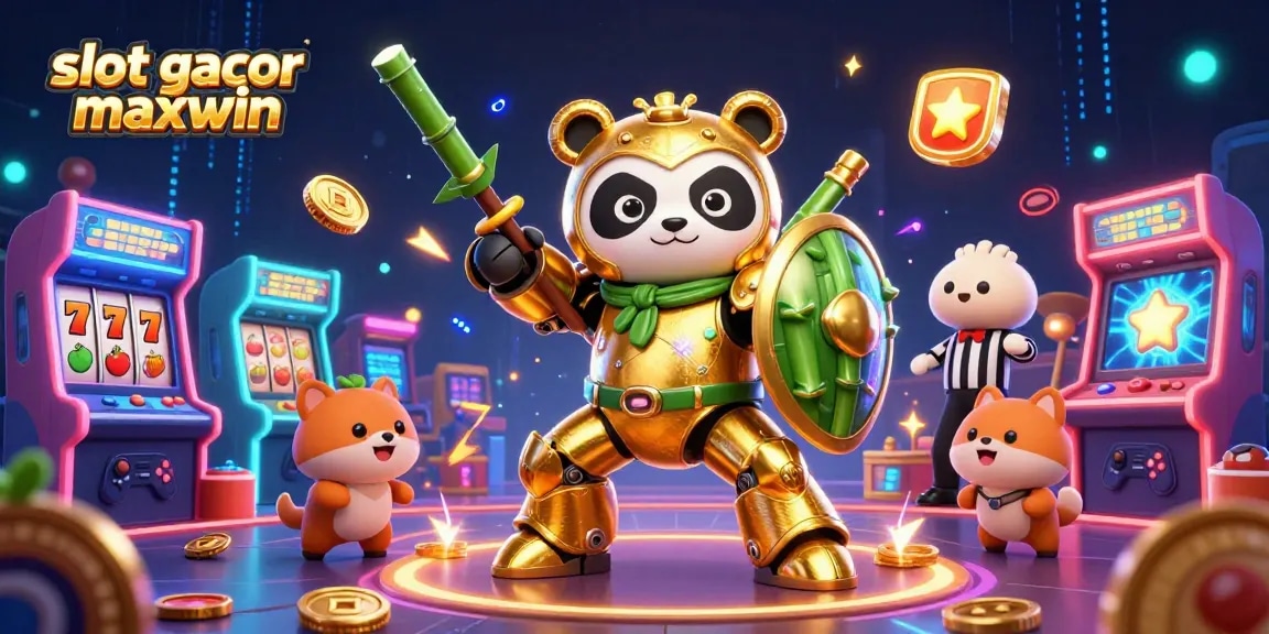 Menangkan slot gacor maxwin dengan ilustrasi 3D penuh warna yang menampilkan mesin slot dan karakter menarik.