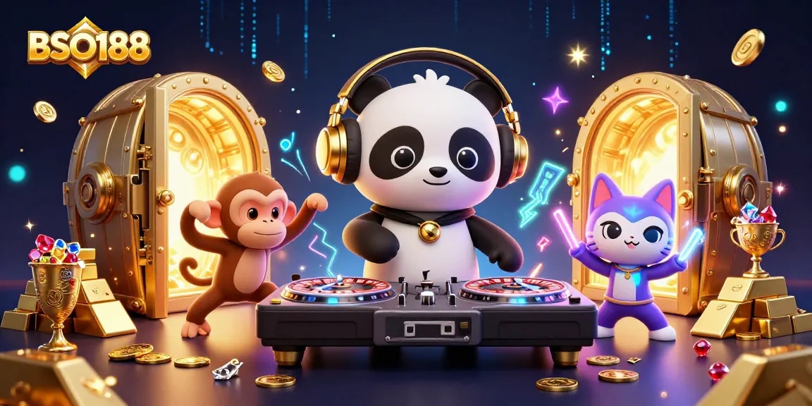Experience thrilling fun with BSO188 at this vibrant online casino adventure illustration.
