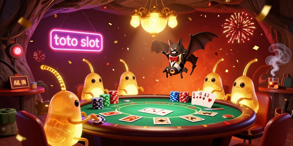 Experience thrilling gaming at the toto slot cave casino, illuminated by glowworms and a bat dealer.