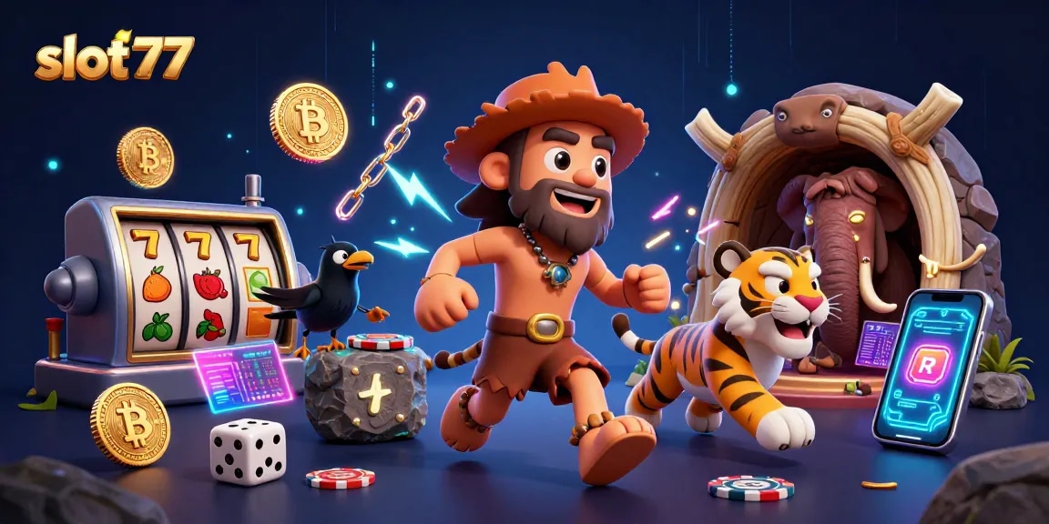 Experience thrilling slot777 gameplay in a vibrant illustration with unique characters and casino elements.