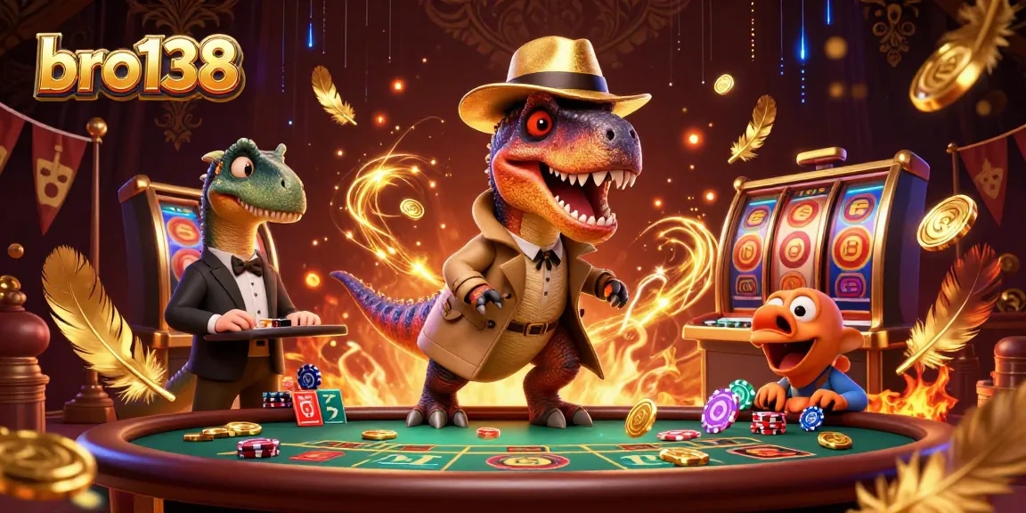 Experience thrilling gameplay at bro138 with a velociraptor card counter among dynamic casino elements.