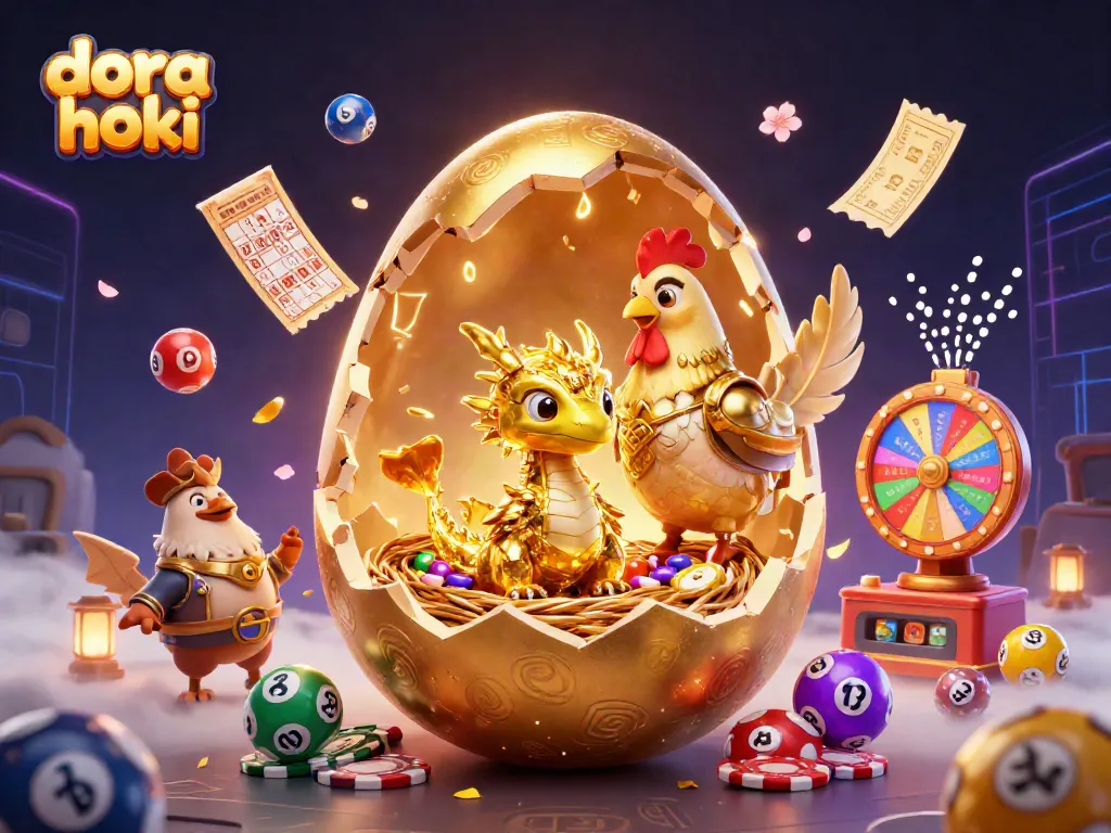 Menangkan permainan di dora hoki dengan naga emas dan bola lotere berwarna-warni.