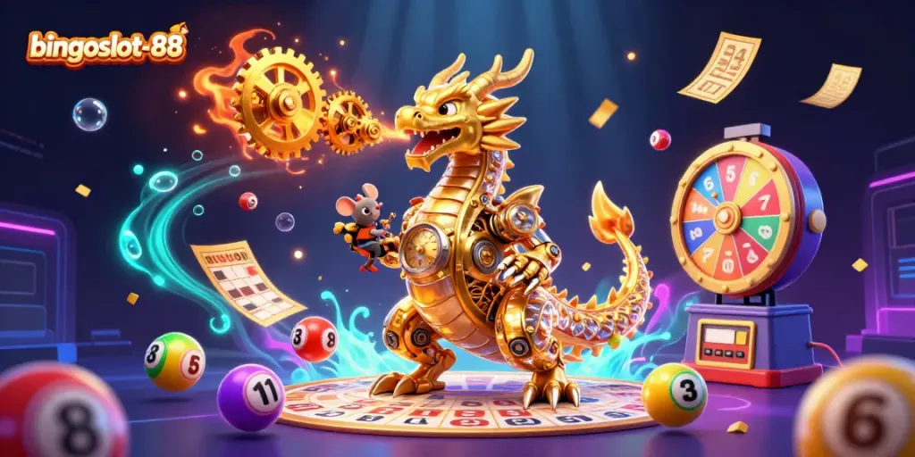 Rasakan keseruan bermain di bingoslot-88 dengan naga emas dan elemen bingo menarik!