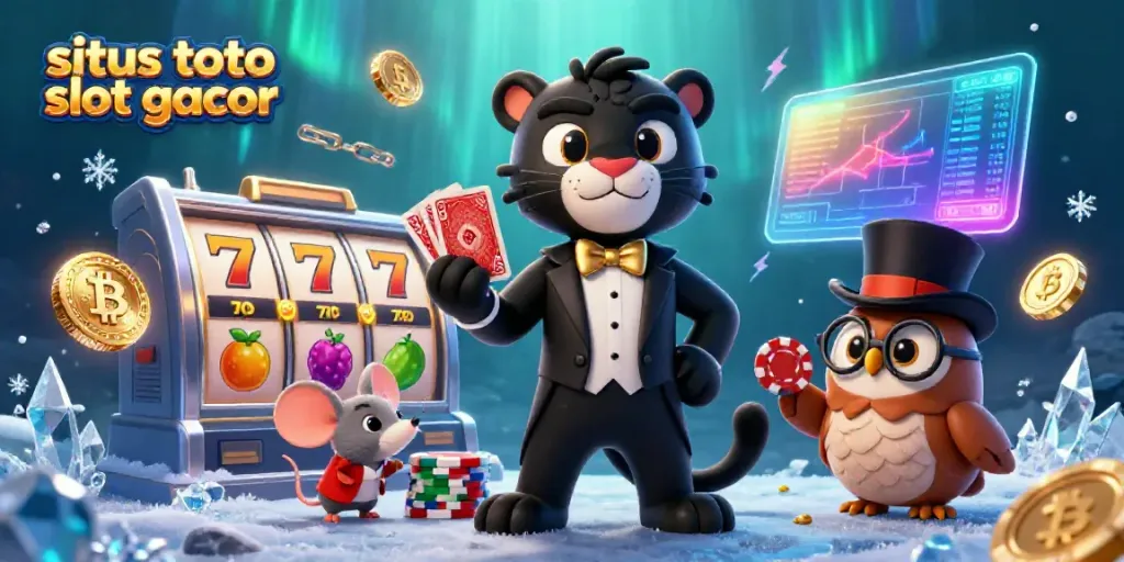 Visualisasi menarik situs toto slot gacor dengan karakter kartun dan elemen slot yang mengesankan.