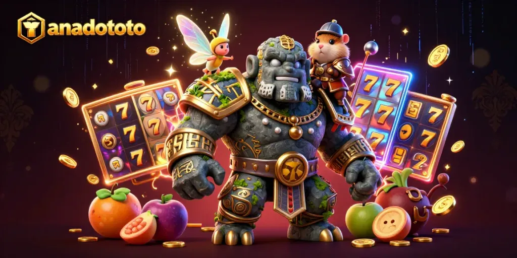 Engage with manadototo's thrilling slot action featuring a lively stone golem, fairy, and hamster knight.