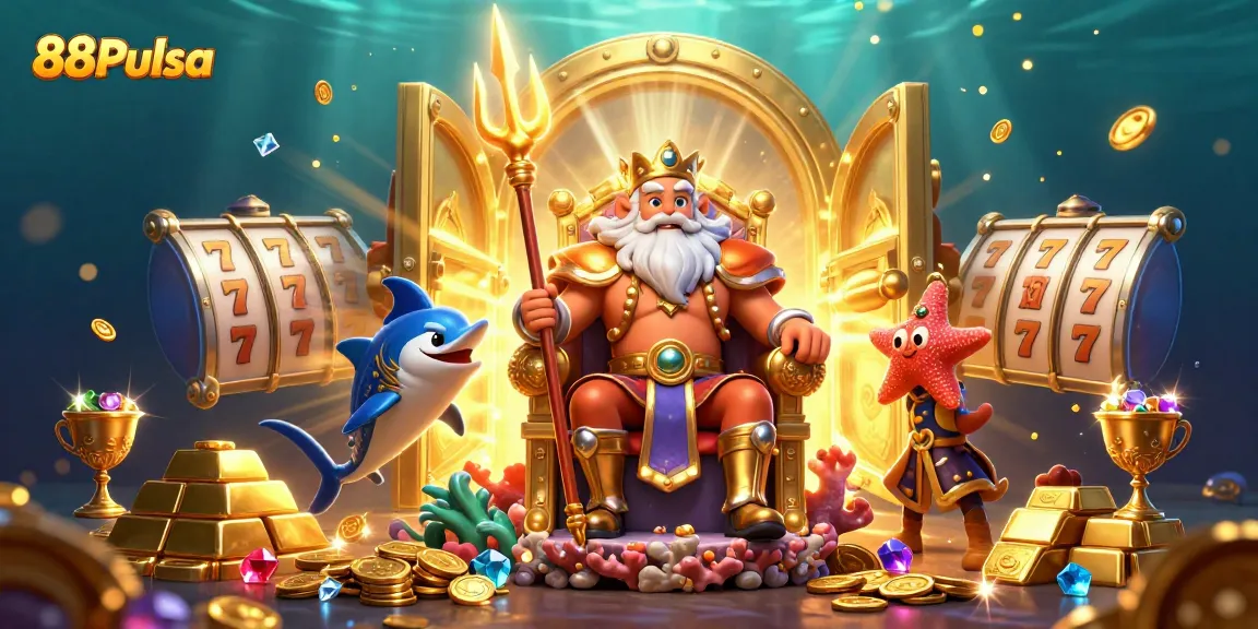 Rasakan aksi permainan yang mendebarkan dengan 88Pulsa, menampilkan raja Neptune di tengah harta karun dan gulungan slot.