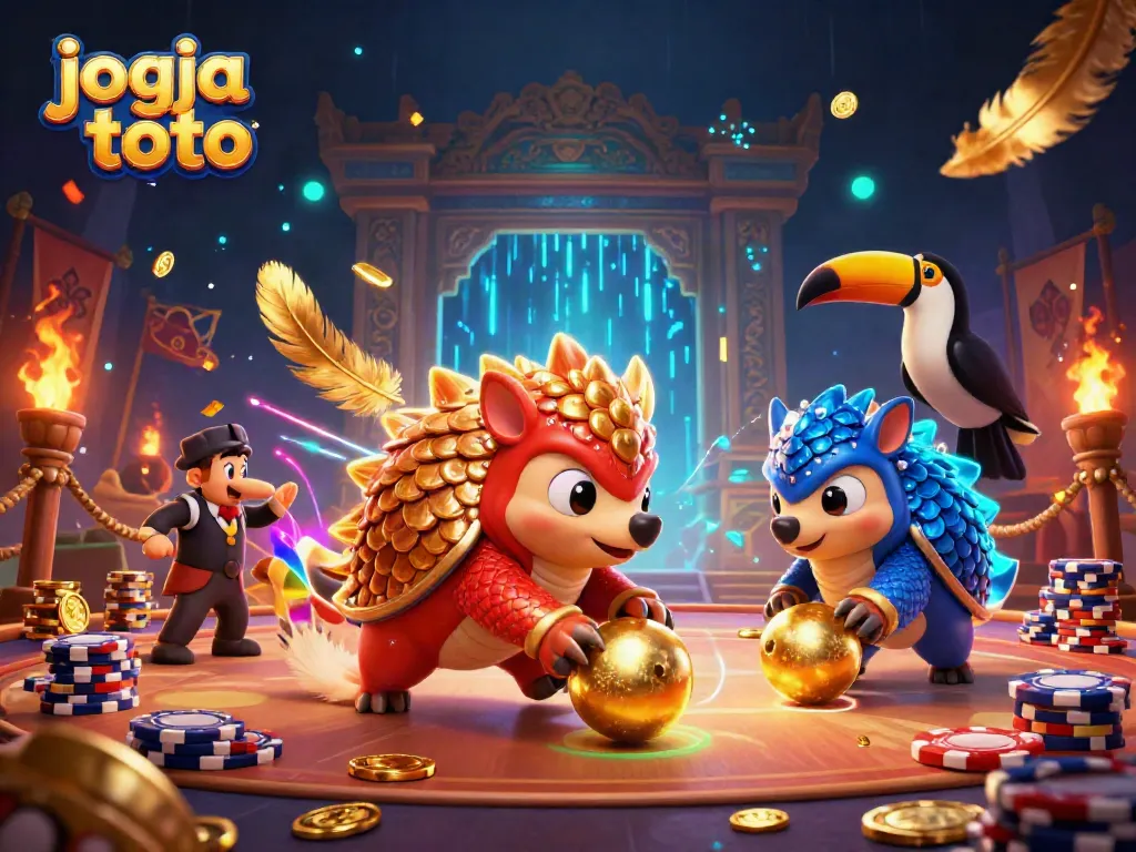 Engage in thrilling gameplay at jogja toto with dynamic 3D pangolins competing amid dazzling casino elements.