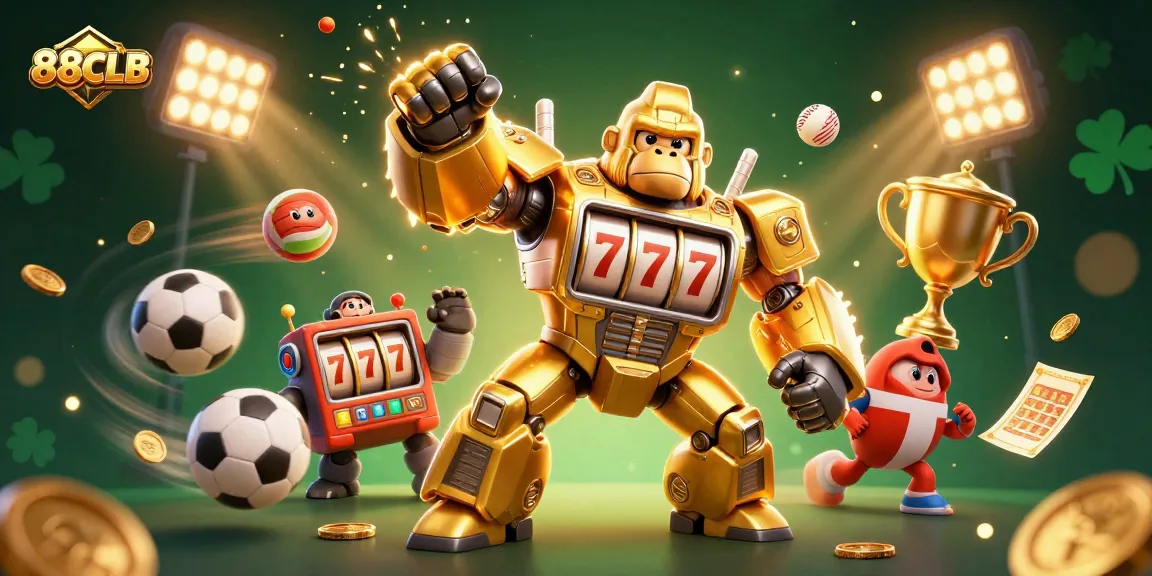 Experience thrilling gaming with 88CLB's dynamic gorilla mech and sports elements.