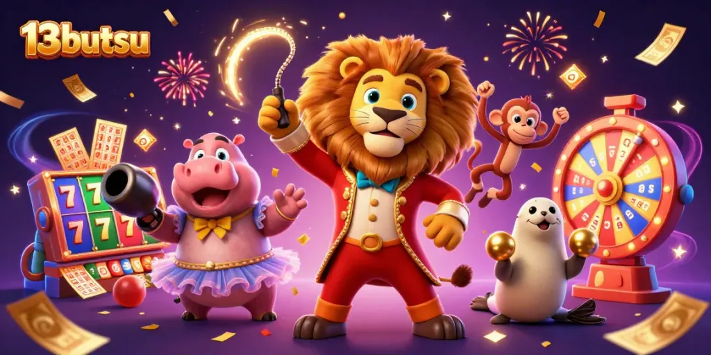 13butsu players win big with vibrant slots and animated characters in a festive casino scene.