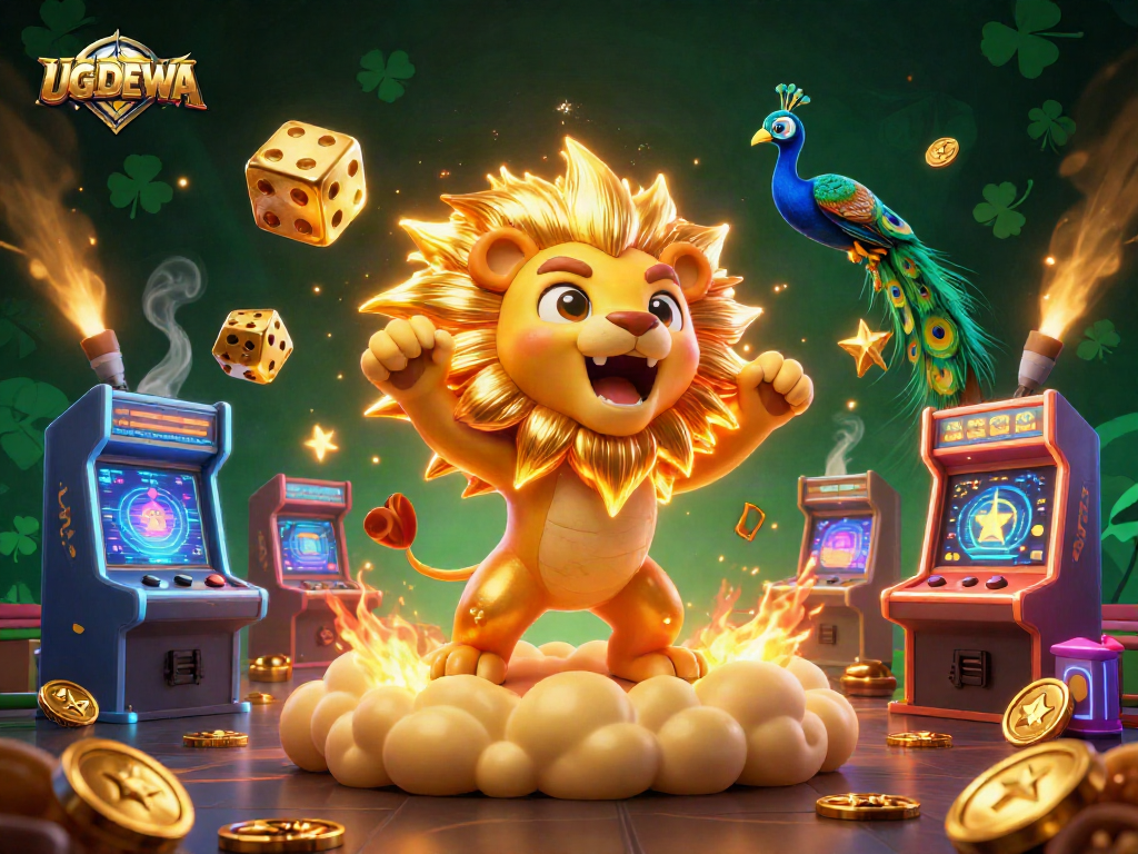 Engage with exciting games at UGDEWA featuring rich casino elements, vibrant characters, and golden visuals.