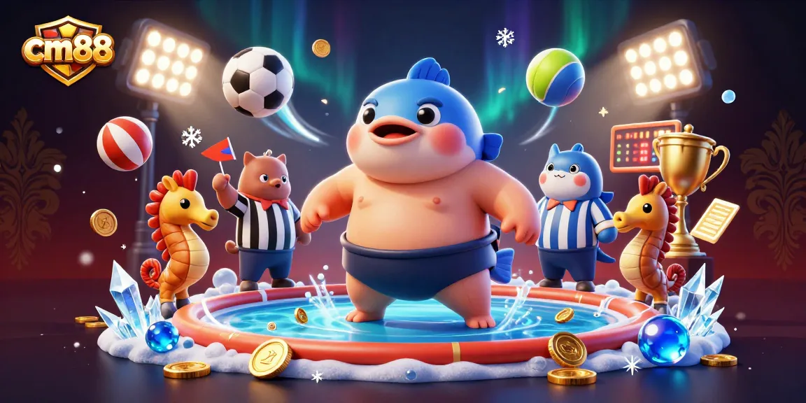 Engage with cm88 in a dynamic underwater gambling scene featuring vibrant characters and exciting game elements.