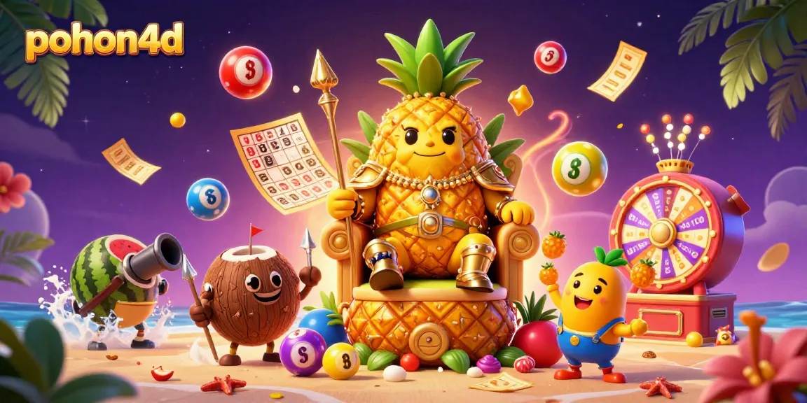 Experience the excitement of pohon4d with vibrant lottery balls and lively casino characters.
