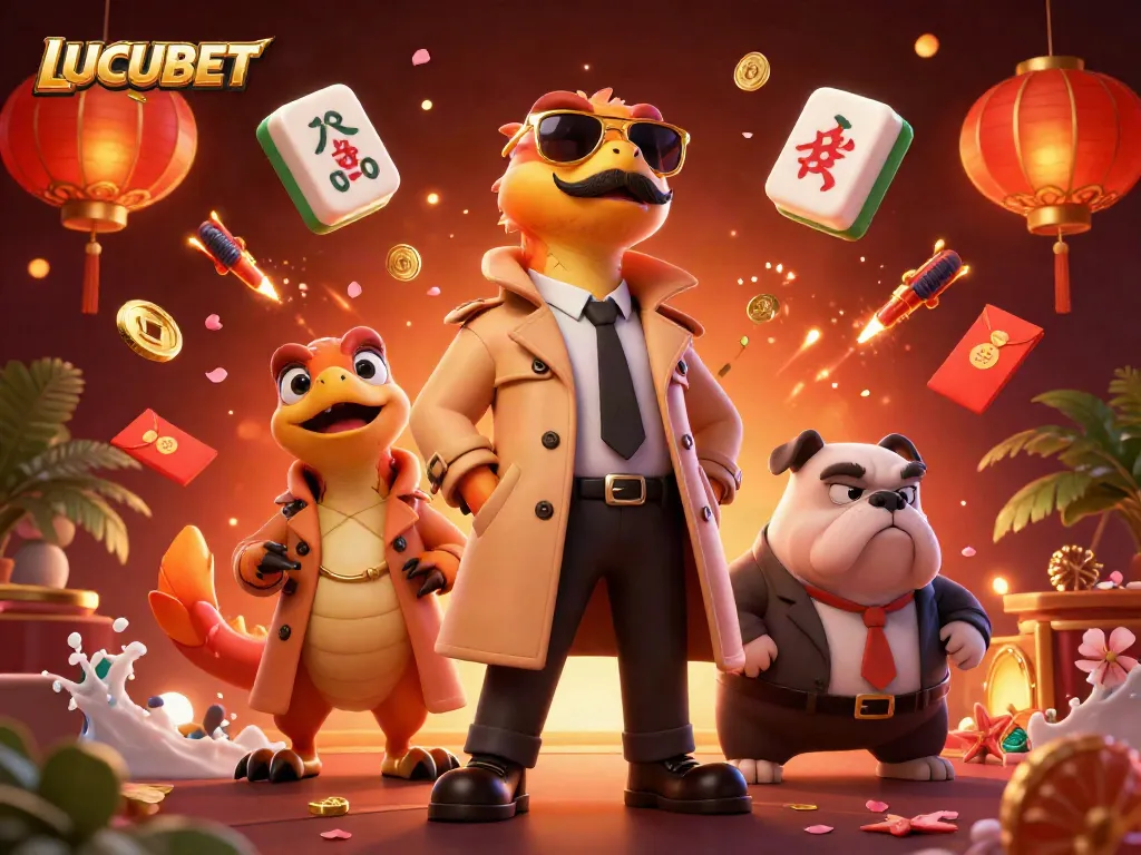 LUCUBET raptors sneak into a VIP casino, showcasing a colorful gaming atmosphere.