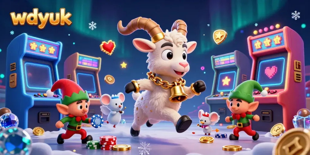 Win big at WDYUK with animated Krampus and playful casino characters in a vibrant holiday setting