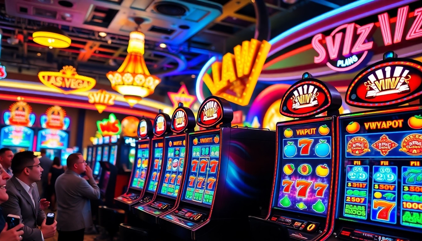 Slot mesin kasino yang berwarna-warni menarik perhatian di venue yang ramai.