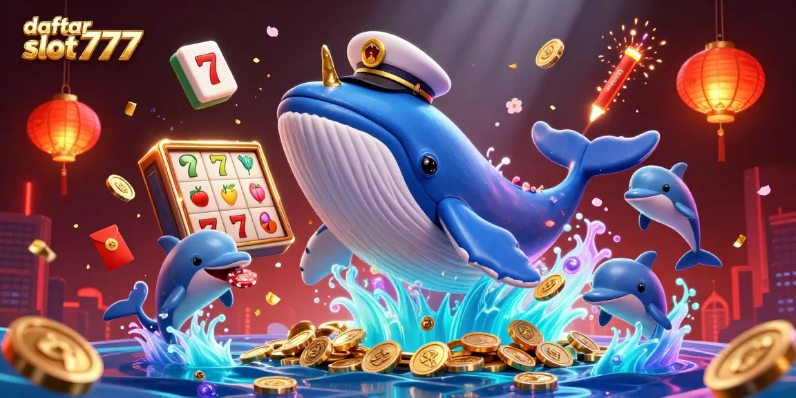 Engage with daftar slot777 as the whale and playful creatures celebrate over a wealth of vibrant slot game elements.