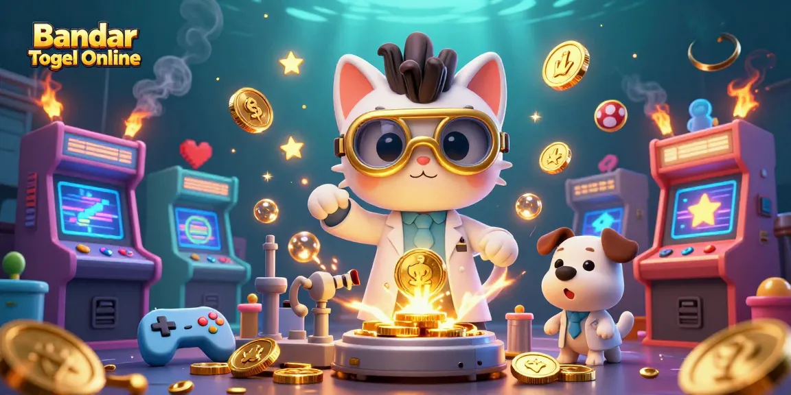 Engage with Bandar Togel Online through a vibrant 3D scene of gaming excitement and golden coin action.