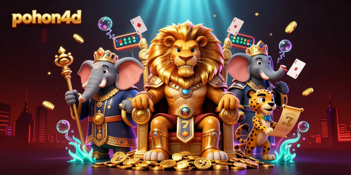Experience the excitement of pohon4d online gaming with a vibrant casino scene featuring majestic characters.