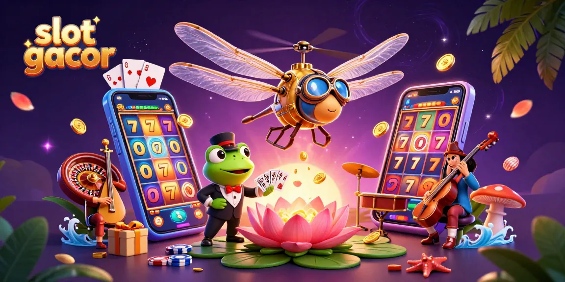 Slot gacor memikat dengan karakter menarik di kasino lily pad yang penuh warna.