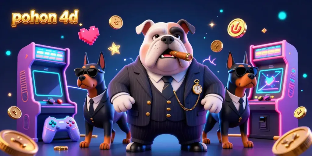 Experience thrilling gaming with pohon 4d, a vibrant 3D cartoon illustration showcasing mafia elements and casino games.