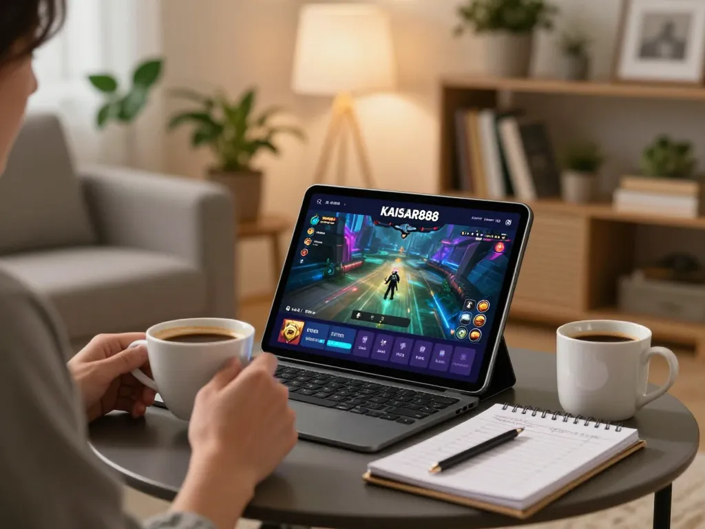 Engage with KAISAR888 online gaming experience while sipping coffee in a cozy home.
