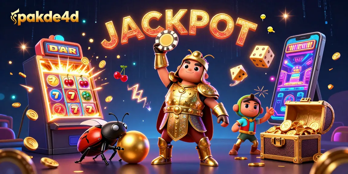 Experience excitement with pakde4d as cartoon characters celebrate a casino jackpot in a vibrant scene.