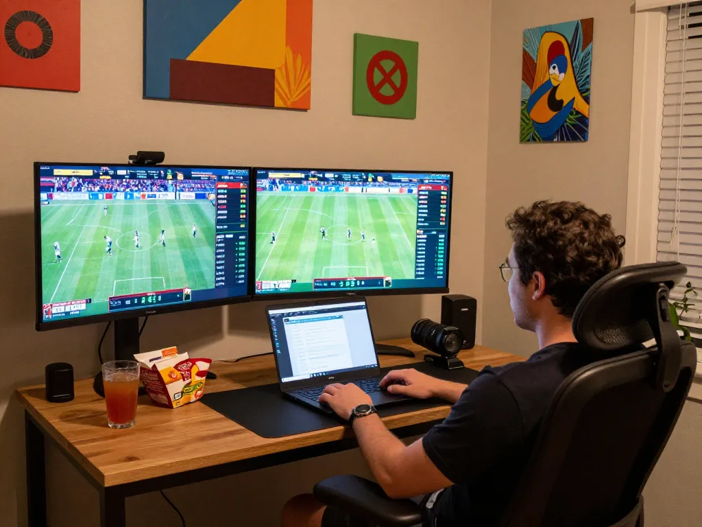 Người cá cược đang phân tích tỷ lệ trên ứng dụng 12bet trong sự kiện thể thao trực tiếp, thể hiện thiết lập cược tại nhà