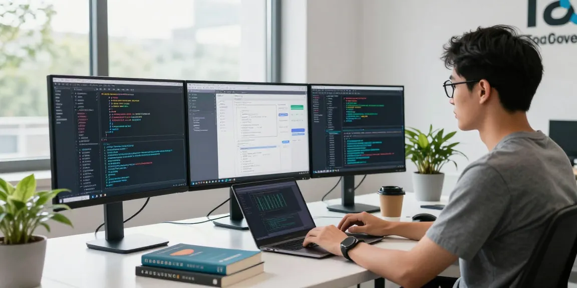 Proses cirebontoto login di ruang kerja modern dengan pengembang perangkat lunak yang fokus dan alat teknologi canggih.