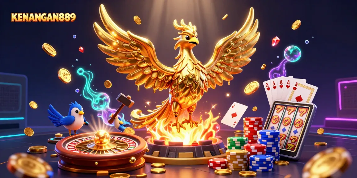 Spin to win at KENANGAN889 with a golden phoenix and rich casino elements!