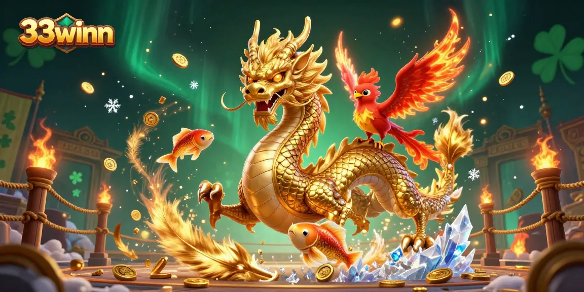 Experience the thrill of 33winn with a dazzling illustration of ancient symbols and mythical creatures.