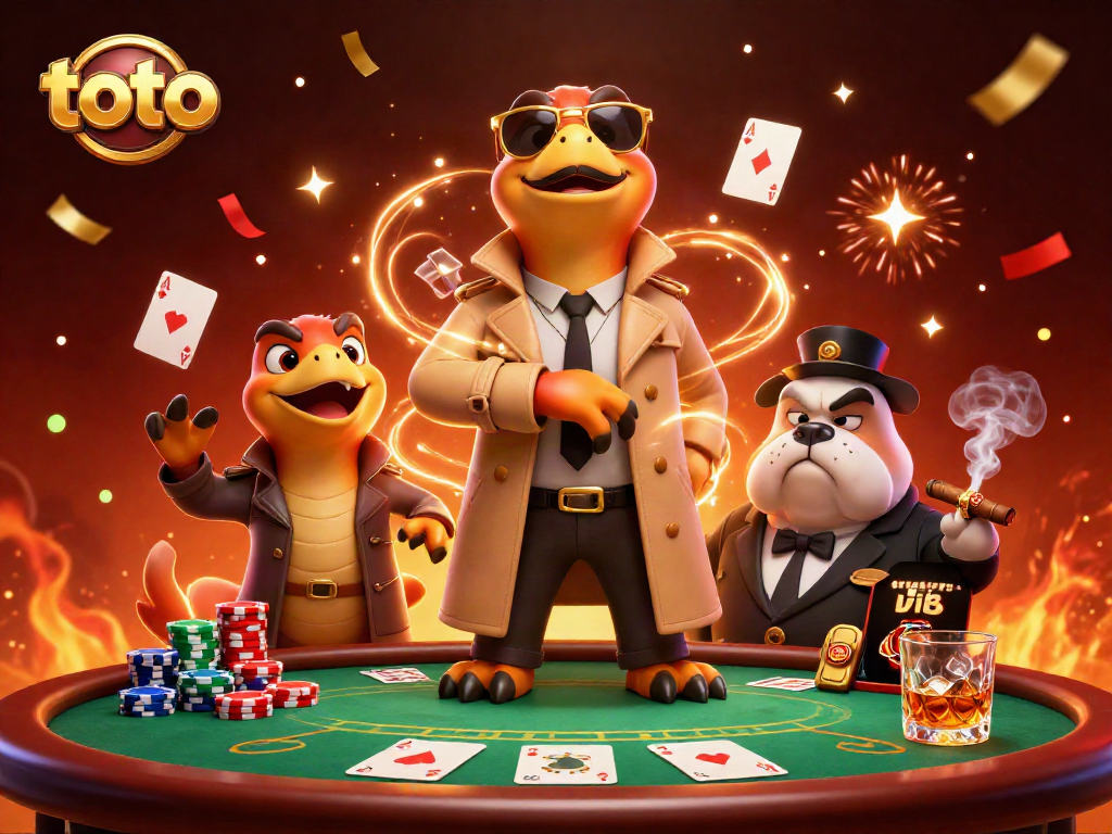 Gambaran tiga raptor dalam jas trench mencoba memasuki lounge VIP kasino toto dengan bouncer bulldog mencurigakan.