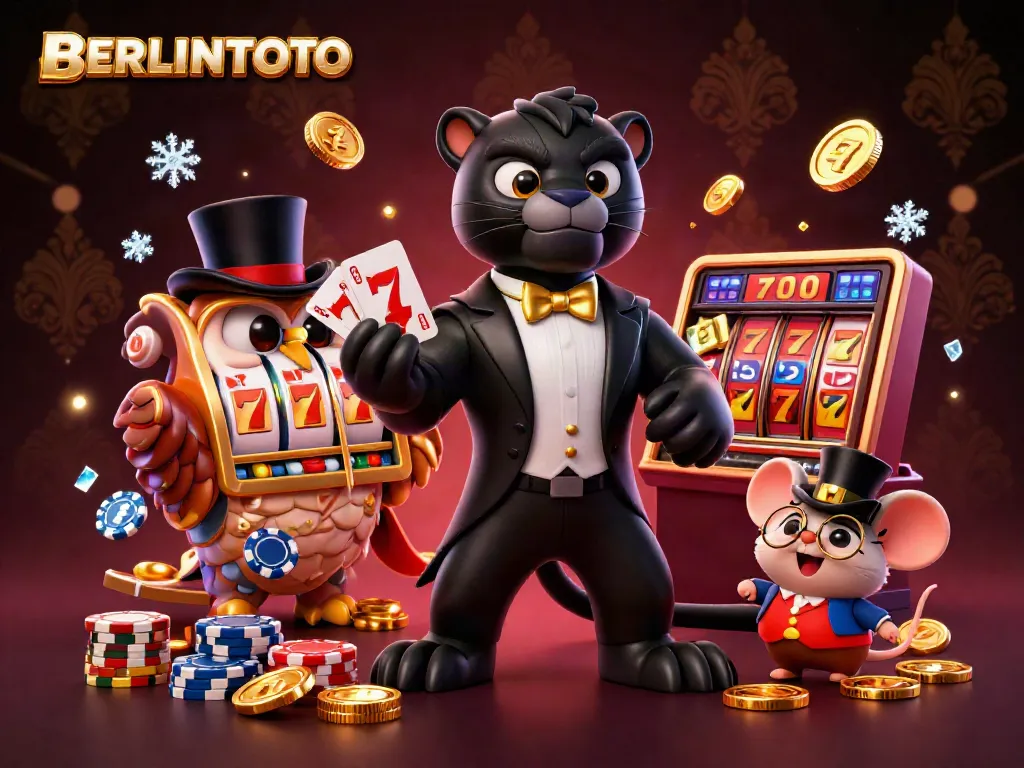 Experience exciting gameplay at BERLINTOTO with vibrant slot reels and casino characters.