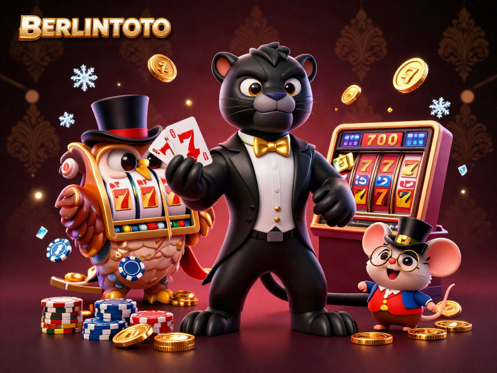 Experience exciting gameplay at BERLINTOTO with vibrant slot reels and casino characters.