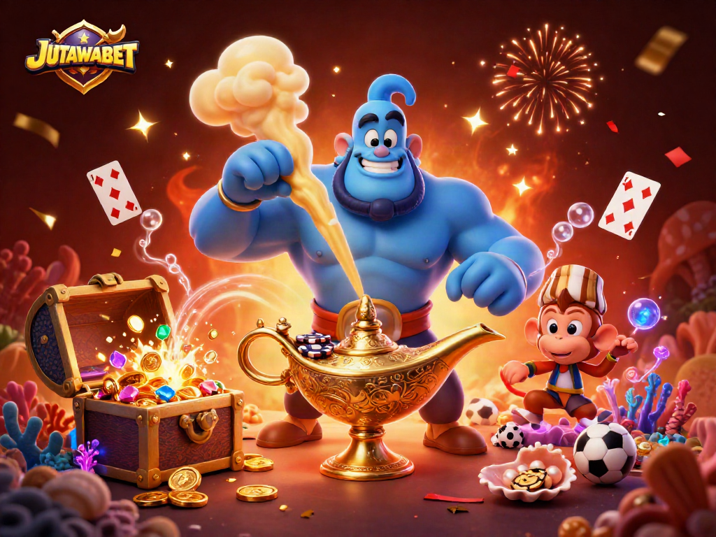 Engage with the excitement of JUTAWANBET through vivid casino-themed 3D art.