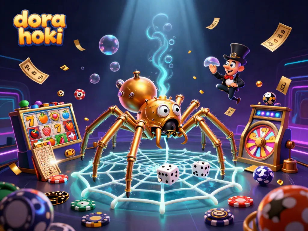 Slot gacor dora hoki dengan karakter unik menangkap dadu beruntung dalam jaring emas yang menarik.