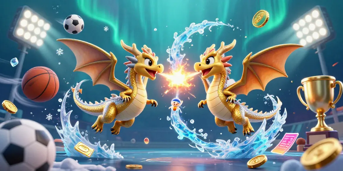 Experience the thrilling OKFUN atmosphere with dynamic dragons and sports elements in a vibrant casino scene.