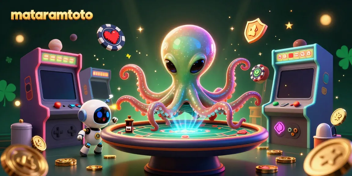 Play with mataramtoto in a vibrant 3D casino universe with an alien octopus at the poker table.