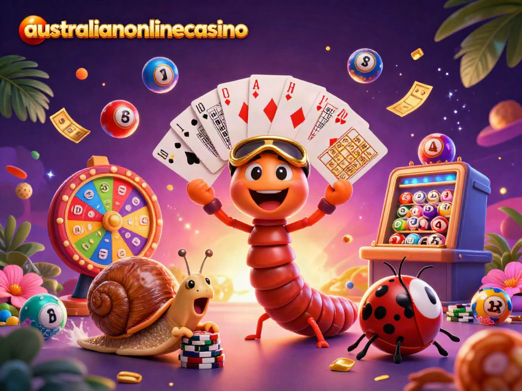 Experience the thrill of gaming at australianonlinecasino with colorful characters and vibrant casino elements.