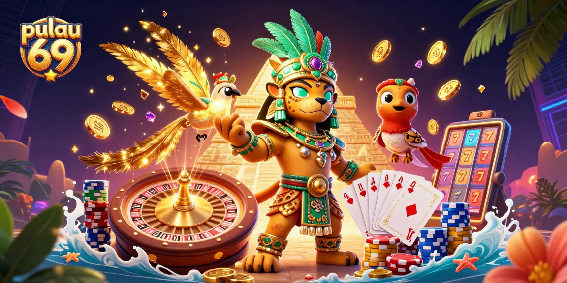 Pulau 69 offers thrilling casino gameplay with vibrant characters in a dynamic 3D scene.
