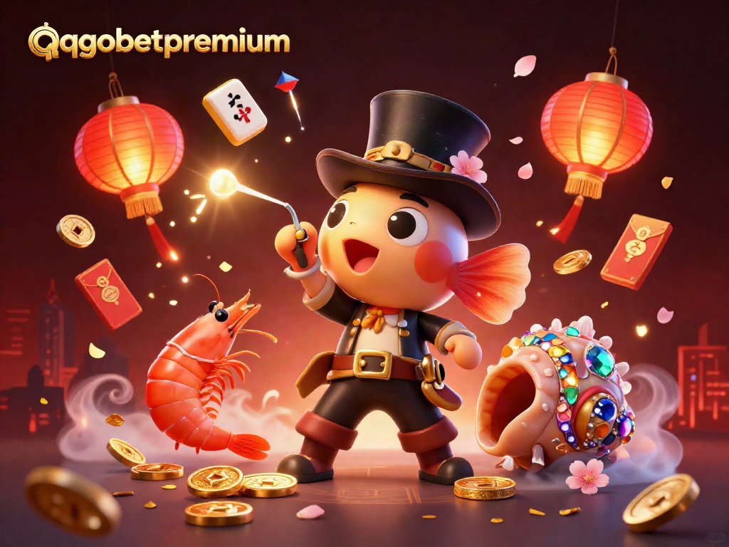 Engage with thrilling moments at qqgobetpremium, where a deep-sea anglerfish, pirate shrimp, and treasure snail gather coins amidst vibrant gambling elements.