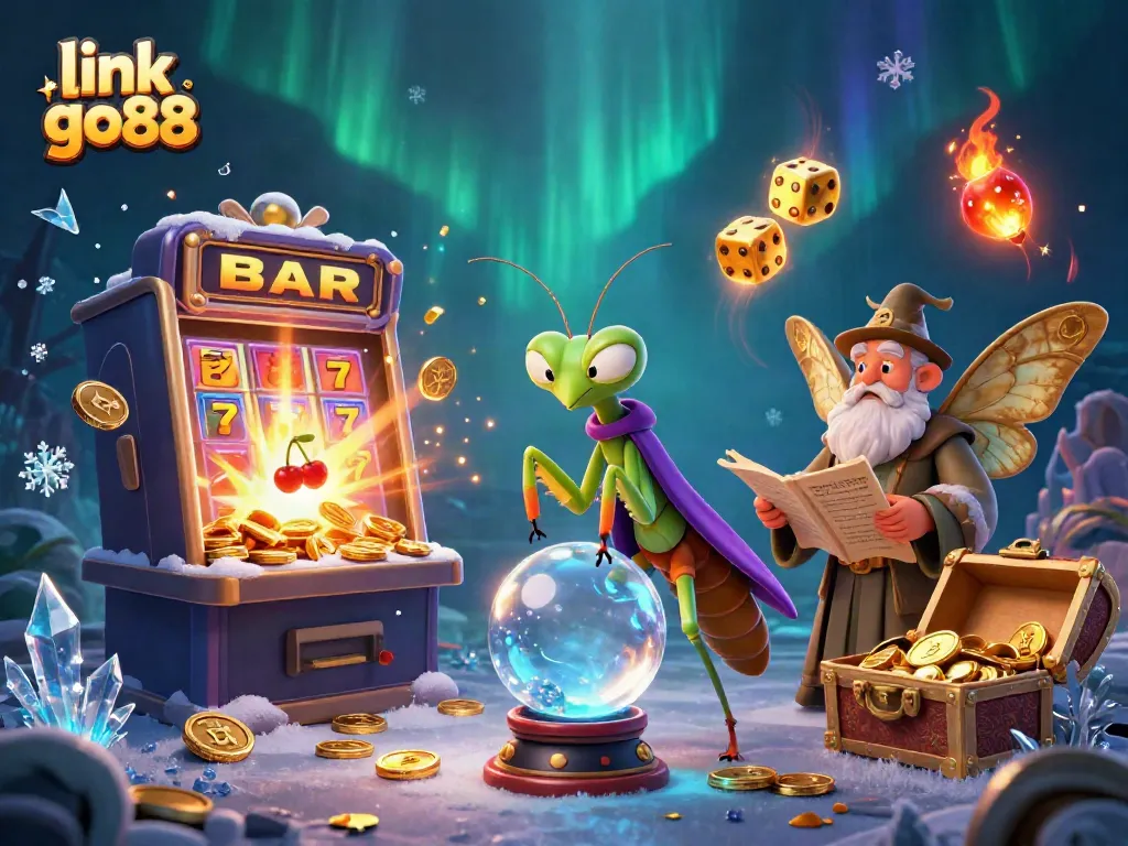Win big with link go88 in this vibrant casino-themed illustration featuring a fortune teller and librarian.
