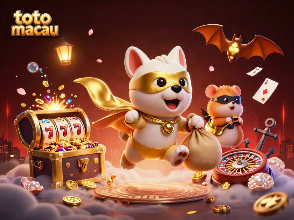 Menangkan jackpot dengan toto macau dalam ilustrasi 3D menakjubkan yang penuh warna dan elemen permainan.