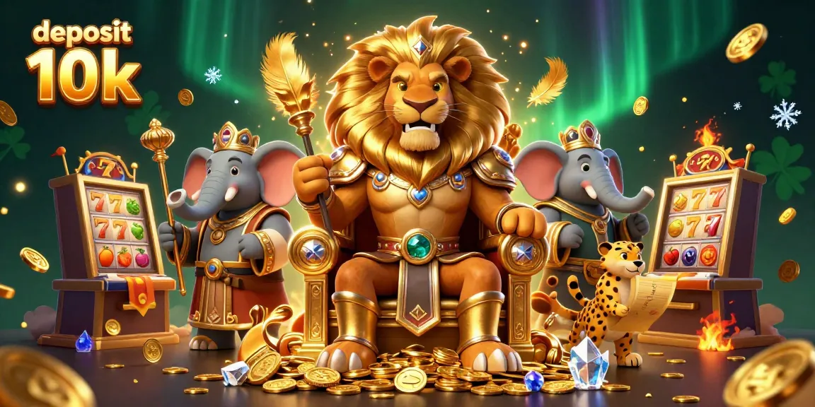 Menangkan permainan slot dengan deposit 10k, raja singa dan penasihatnya di lingkungan kasino megah.