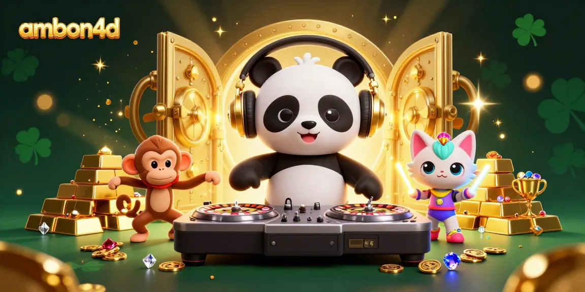 Experience fortune with ambon4d's DJ panda and friends at a dazzling casino scene