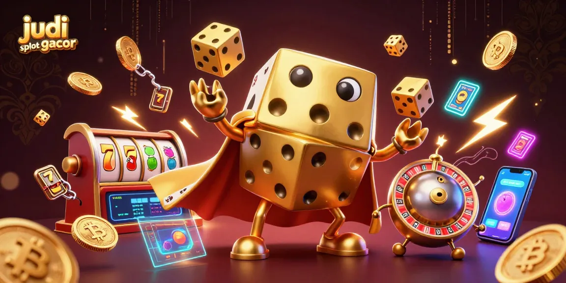 Experience judi slot gacor with a dynamic scene showcasing a golden dice golem and vibrant slot elements.