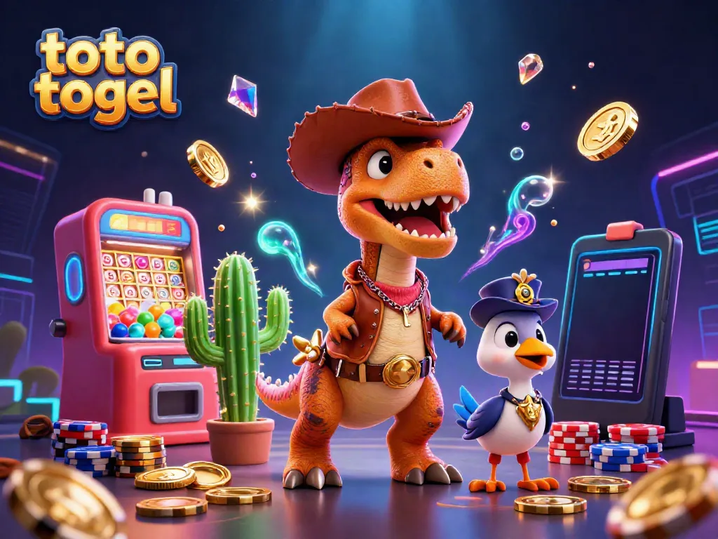 Engage in vibrant toto togel action with animated characters and sparkling casino elements.