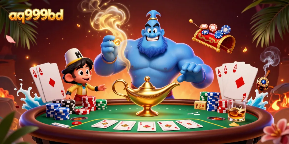 Experience the thrill of aq999bd with a genie granting bonus chips, perfect for gambling enthusiasts.